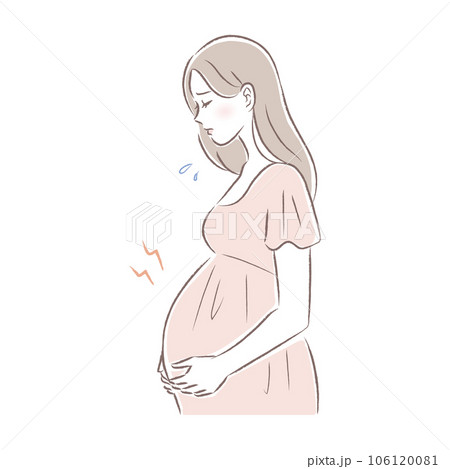 陣痛・妊娠後期のトラブルに悩む女性のイラスト 106120081