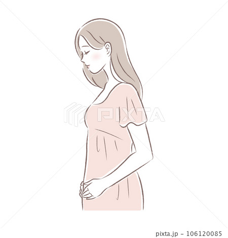 妊娠超初期・子宮あたりのお腹に手をあてる女性のイラスト 妊娠超初期・子宮あたりのお腹に手をあてる女性のイラスト 106120085