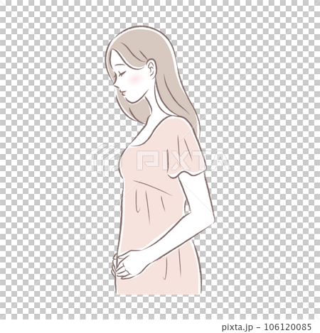 妊娠超初期・子宮あたりのお腹に手をあてる女性のイラスト 妊娠超初期・子宮あたりのお腹に手をあてる女性のイラスト 106120085