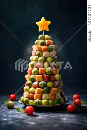 Christmas tree made from vegetables with a star 106120238