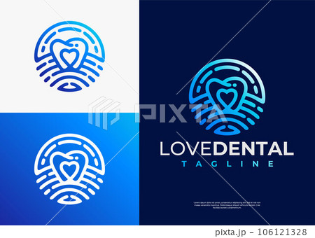 Minimalist dental love logo design template. Modern line tooth heart logo brand. 106121328