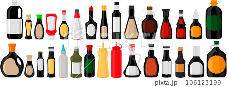big kit varied glass bottles filled liquid balsamic vinegar 106123199