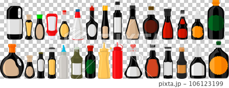 big kit varied glass bottles filled liquid balsamic vinegar 106123199