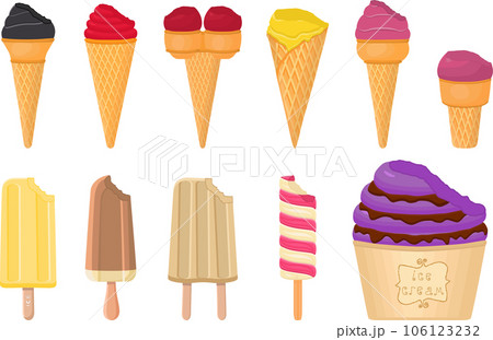 big kit ice cream popsicle different types in cone waffle cup 106123232