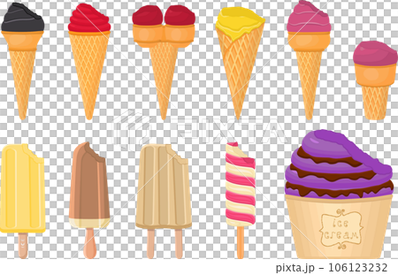 big kit ice cream popsicle different types in cone waffle cup 106123232