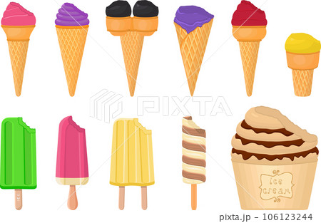 big kit ice cream popsicle different types in cone waffle cup 106123244