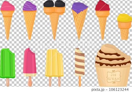big kit ice cream popsicle different types in cone waffle cup 106123244
