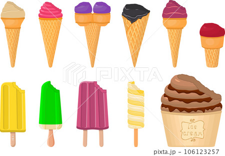 big kit ice cream popsicle different types in cone waffle cup 106123257
