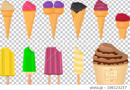big kit ice cream popsicle different types in cone waffle cup 106123257