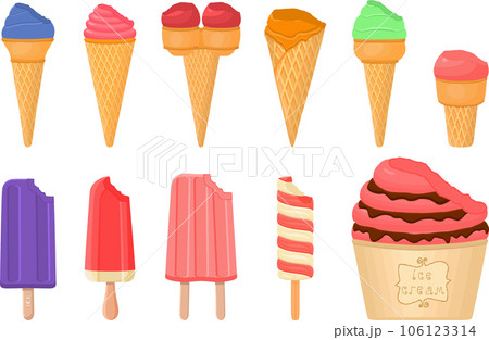big kit ice cream popsicle different types in cone waffle cup 106123314