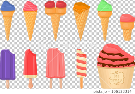 big kit ice cream popsicle different types in cone waffle cup 106123314