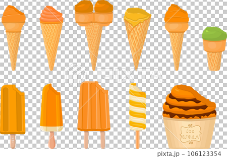 big kit ice cream popsicle different types in cone waffle cup 106123354