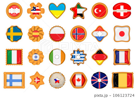 Set homemade cookie with flag country world in tasty biscuit 106123724
