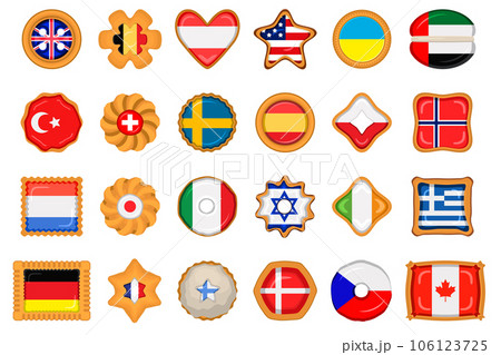 Set homemade cookie with flag country world in tasty biscuit Set homemade cookie with flag country world in tasty biscuit 106123725