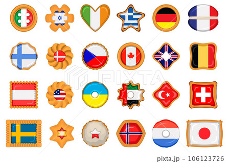 Set homemade cookie with flag country world in tasty biscuit 106123726