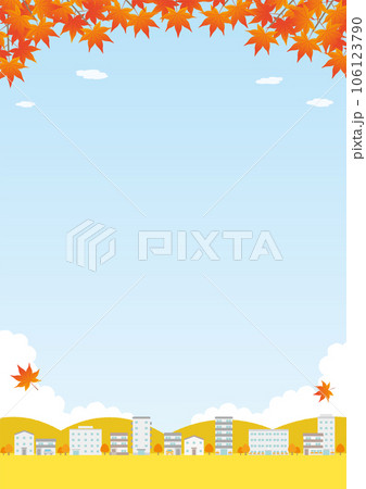 紅葉と街の風景のイラスト_縦_1 紅葉と街の風景のイラスト_縦_1 106123790