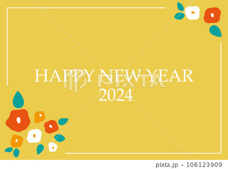 可愛い椿の年賀状黄色 106123909