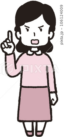 右手の人差し指を立てて怒っている女性の全身イラスト 右手の人差し指を立てて怒っている女性の全身イラスト 106124009