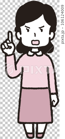 右手の人差し指を立てて怒っている女性の全身イラスト 右手の人差し指を立てて怒っている女性の全身イラスト 106124009