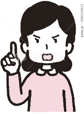 右手の人差し指を立てて怒っている女性の上半身イラスト 右手の人差し指を立てて怒っている女性の上半身イラスト 106124011