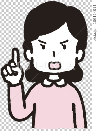 右手の人差し指を立てて怒っている女性の上半身イラスト 右手の人差し指を立てて怒っている女性の上半身イラスト 106124011