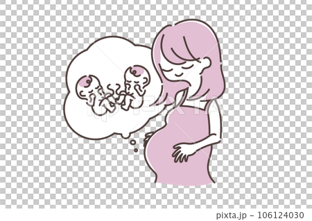 お腹に双子の赤ちゃんがいる妊婦のイラスト 106124030