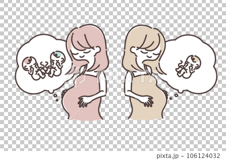 お腹に双子の赤ちゃんとひとりの赤ちゃんがいる妊婦さんたちのセット 106124032