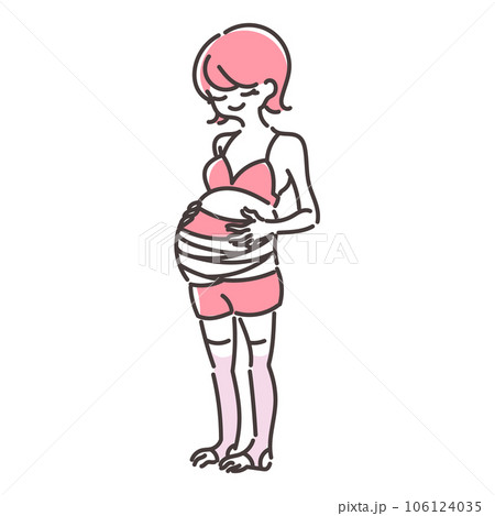 さらしの妊婦帯を巻いた女性のイラスト さらしの妊婦帯を巻いた女性のイラスト 106124035