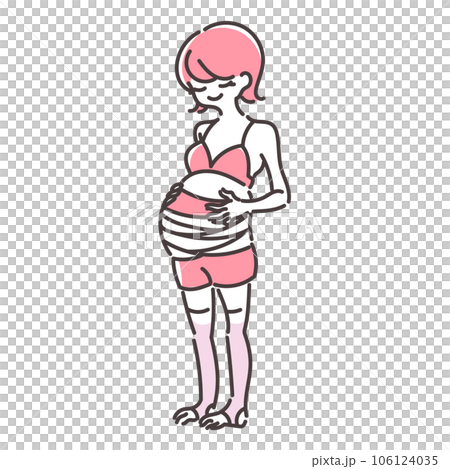さらしの妊婦帯を巻いた女性のイラスト さらしの妊婦帯を巻いた女性のイラスト 106124035