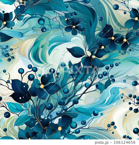 Seamless pattern blue watercolor blueberries. Ai-generated 106124656