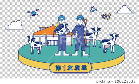 Illustration of men and women engaged in livestock farming in the primary industry 106125335