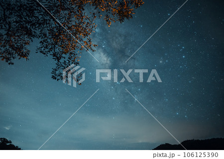 Milky way and bonfire at night 106125390