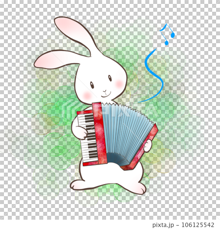 Illustration of a rabbit happily playing an accordion 106125542