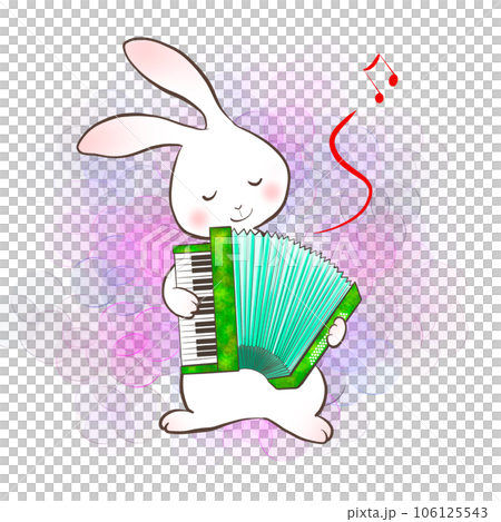 一隻兔子快樂地拉手風琴的插圖 106125543