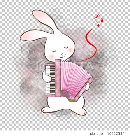 Illustration of a rabbit happily playing an accordion 106125544