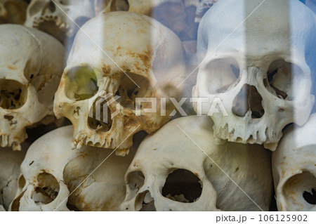 プノンペンのキリング・フィールドに安置されている髑髏 プノンペンのキリング・フィールドに安置されている髑髏 106125902