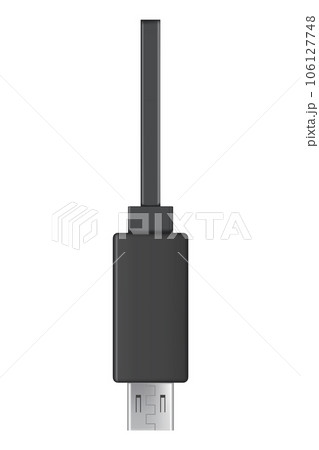 Usb cable connector, micro USB. Realistic vector of phone jack for cabling in black color. Cable for charging or transmitting information for modern electronic devices Usb cable connector, micro USB. Realistic vector of phone jack for cabling in black color. Cable for charging or transmitting information for modern electronic devices 106127748