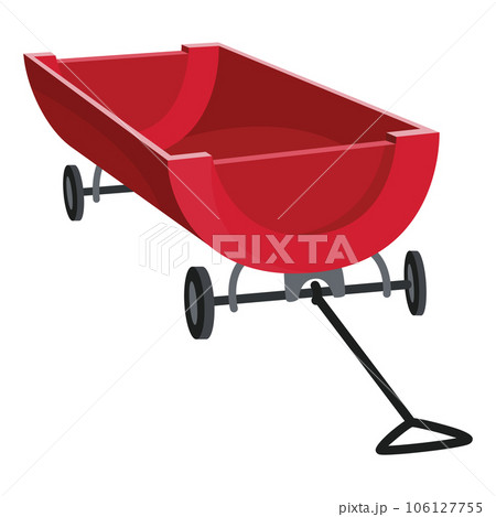 Garden cart cartoon or farm wheelbarrow icon. Gardening, farming concept. Equipment of garden cart or garden wagon, vector illustration on white background 106127755