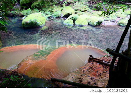川の傍にある美しい竹林の湯 106128208