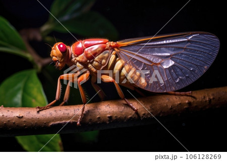 cicada laying eggs on a tree branch 106128269