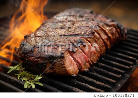 charred grill marks on a perfectly cooked steak 106128271