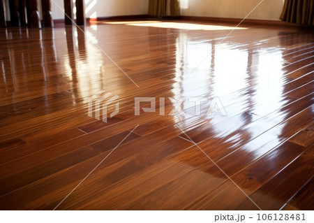 shiny wooden floor after polishing, clean and bright shiny wooden floor after polishing, clean and bright 106128481