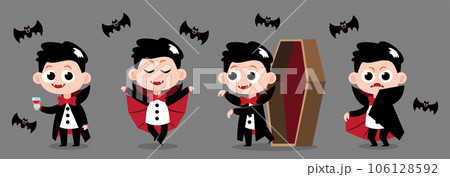 Set of cute Dracula vampire . Halloween cartoon characters . Vector. 106128592