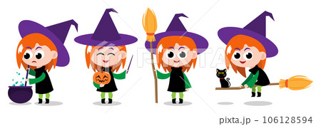 Set of cute Witch . Halloween cartoon characters . Vector. Set of cute Witch . Halloween cartoon characters . Vector. 106128594