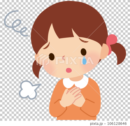 一個女孩嘆了口氣，看起來不安的淚水-插圖素材 [106128646] - PIXTA圖庫