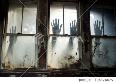 窓を叩く幽霊の手：AI作品 106128675