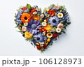 A heart of flowers on a white background. Generative AI technology. 106128973