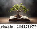 A tree growing out of a book. Generative AI technology. 106128977