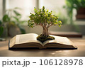 A tree growing out of a book. Generative AI technology. 106128978