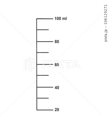 100 ml liquid volume scale for kitchen measuring cups or chemistry flasks isolated on white background. Vector outline illustration 106129271